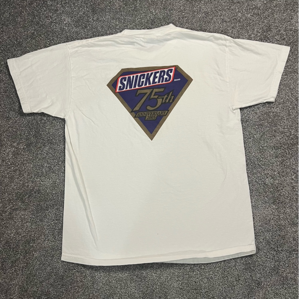 Vintage Y2K snickers shirt‎ mens large white shirt sleeve 75th anniversary Hanes